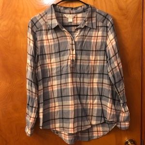 Christopher And Banks Plaid Quarter Button Long Sleeve Shirt (Medium)